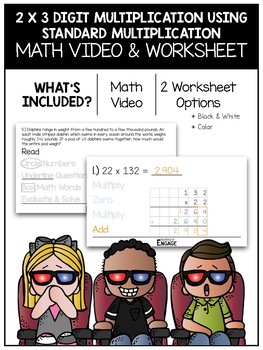 Preview of 5.NBT.5: 2x3 Digit Standard Multiplication Math Video & Worksheet