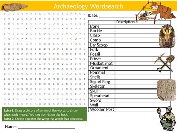 Preview of 2 x Archaeology Wordsearch Puzzle Sheets Starter Activity Keywords Geology