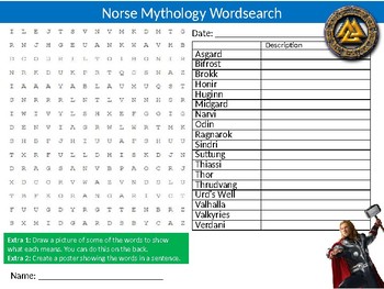 2 x Norse Gods Mythology Wordsearch Sheet Starter Activity Vikings History
