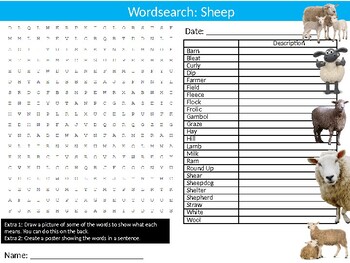 biology keywords mammals sheep wordsearch puzzle sheet animals followers