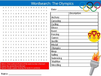 Preview of 2 x The Olympics Wordsearch Puzzle Sheet Keywords Fitness Physical Education