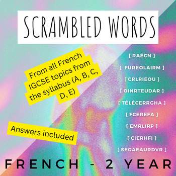 Preview of 2 year Course - IGCSE French vocabulary - Scrambled words FLE 0520