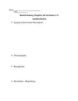 Preview of 20.1-2 The French Revolution Guided Lecture Notes