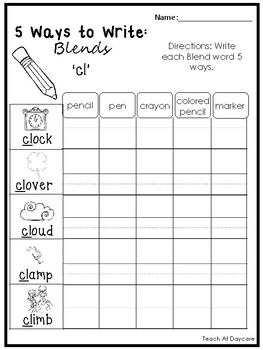 5 Ways to Write Blends Worksheets. 20 pages. Kindergarten ...