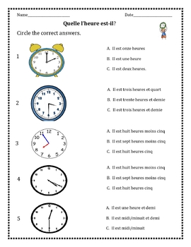 Preview of Telling time in French worksheet