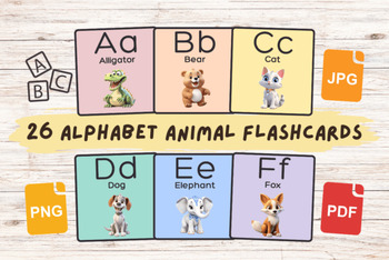 Preview of 20 Alphabet Animal Flashcards for Kids
