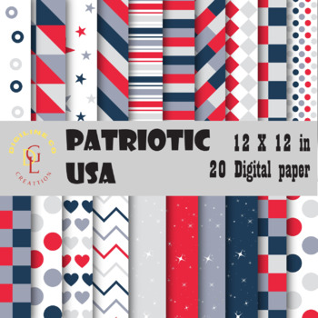 Preview of 20 American Digital Papers | Patriotic USA | United States | Backgrounds ClipArt