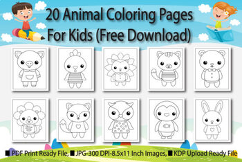 Preview of 20 Animal Coloring Book Pages for Kids