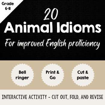 Preview of 20 Animal Idioms Fold and Test Yourself HANDOUT for Grades 6,7,8,9,10,11