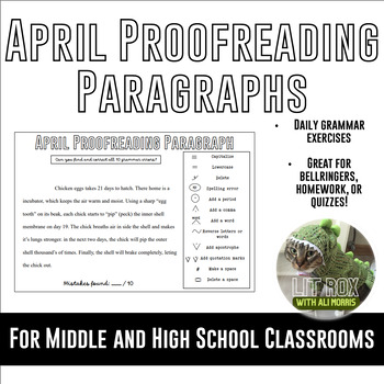 Preview of 20 April Proofreading Grammar Bell Ringers & Daily Exercises  w/ Editing Marks