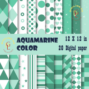 Preview of 20 Aquamarine Digital paper, scrapbook Commercial use, Watercolor summer clipart