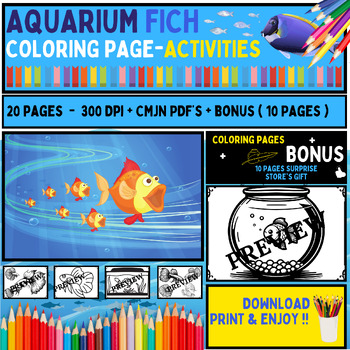 Preview of 20 Aquarium Fish Coloring - World Fich - Coloring Sheets - Morning Work +BONUS