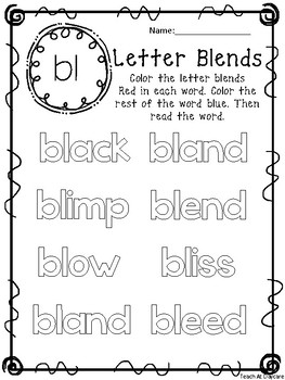 20 blends color worksheets kindergarten 2nd grade ela by teach at daycare