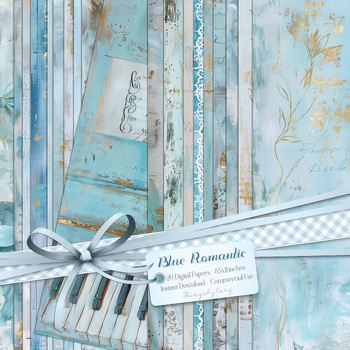 Preview of 20 Blue Gold Grunge Vintage Romantic 8.5x11 Digital Papers