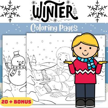 20 + Bonus Winter Coloring Pages Sheets - Fun December January Activities