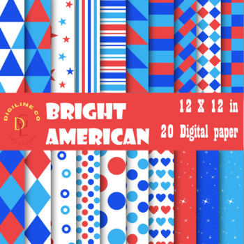 Preview of 20 Bright Patriotic USA Digital paper, United States Backgroud Commercial use