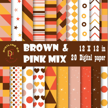 Preview of 20 Brown & pink mix Digital paper | scrapbook Commercial use | summer clipart