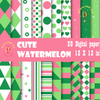 Preview of 20 CUTE Watermelon Digital paper, Watercolor Watermelon Clipart, Commercial use