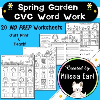 Preview of Spring Garden CVC Short Vowels Science of Reading Phonics Worksheets NO PREP