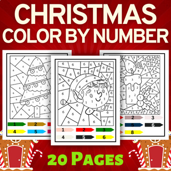 20 Christmas Color By Number for Kids by Qetsy | TPT