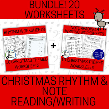 Preview of 20 Christmas Music Worksheets - Multiple Grade Level Bundle