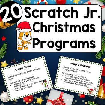 Preview of 20 Christmas Scratch Jr. Coding Task Cards - Programming for Grade 2-6