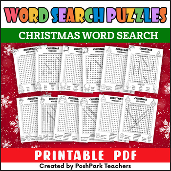 Preview of 20 Christmas Word Search Puzzles For Kids | Xmas Printable Puzzles Word Search