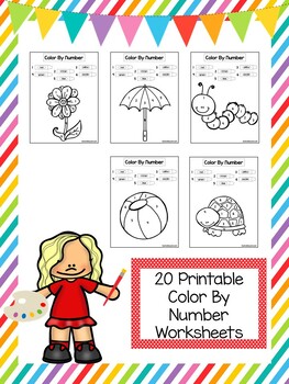 20 color by number worksheets preschool and kindergarten