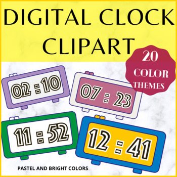 Preview of 20 Colour Themes Digital Clock Templates, Telling Time To The Minute Clip Art