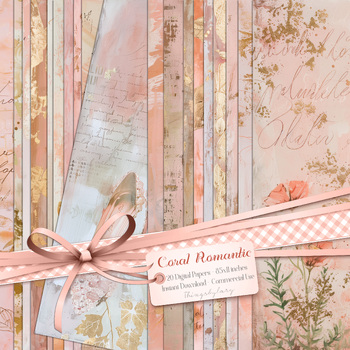 Preview of 20 Coral Gold Grunge Vintage Romantic 8.5x11 Digital Papers