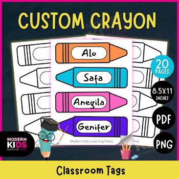 20 Custom Crayon Classroom Tags by ModernKids LearningPress | TPT
