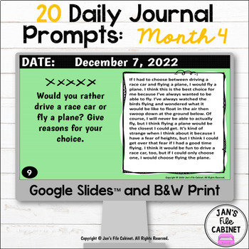Preview of 20 Daily Journal Prompts Month 4 GOOGLE SLIDES & PRINT VERSIONS | Grades 4-6