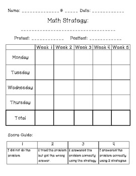 Preview of 20 Day Math Strategy Pack – Data Notebook Chart, Homework, Pretest Posttest