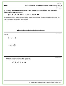 Preview of 20 Days to FAST - 6th Grade Math: FL B.E.S.T. Standards Check