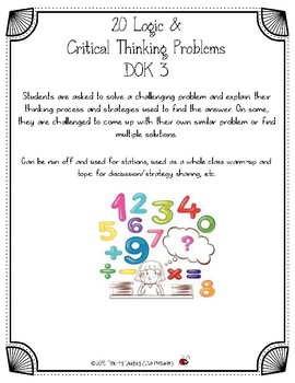 Preview of 20 Different Fourth & Fifth Grade Logic &  Critical Thinking Problems DOK 3