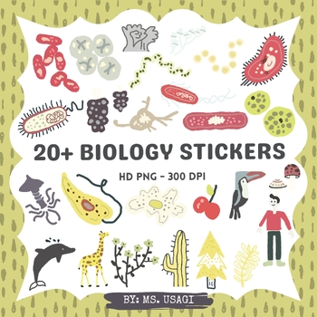 Preview of 20+ Digital Hand-Drawn Biology Stickers & Clipart: Explore Life's Varieties