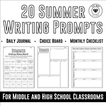 Preview of 20 ELA Daily Summer Journal Writing Prompts: Student Workbook & Choice Board