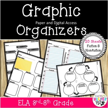 Preview of 20 ELA Language Arts | Graphic Organizers | Grades 3rd-8th | & Digital Access