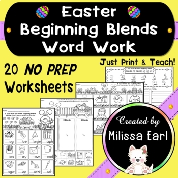 Preview of 20 Easter Bunny Beginning Blends Science of Reading Phonics Worksheets