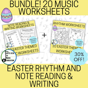 Preview of 20 Easter Music Worksheets - Multiple Grade Level Music Activity Bundle