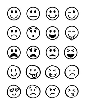 20 Emojis Clipart, Doodle Emoji Graphics, Smiley Face Clipart, Emoticon ...