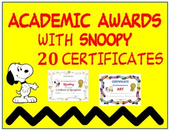 Preview of 20 End of the Year Academic Award Certificates with Snoopy! 8.5x11