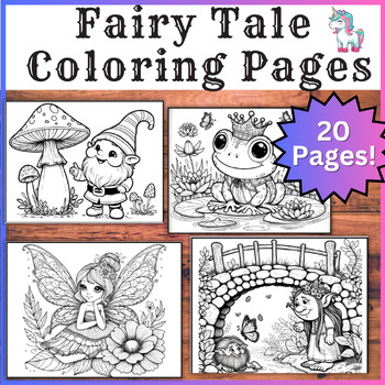 Preview of 20 Fairy Tale Coloring Pages Sheets | Princess, Unicorn, Castle Coloring Party