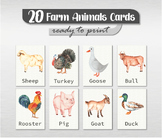 20 Farm Animals Cards, Montessori flash cards, Pre-School 