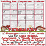 20 February Themed Close Reading LEVELED Passages 100% Common Core Aligned