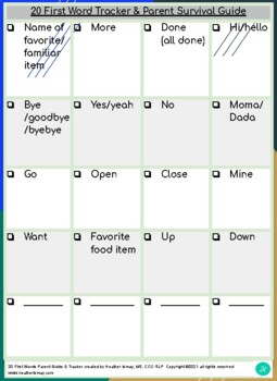 Preview of 20 First Word Tracker & Parent Survival Guide: Early Intervention & Late-Talkers