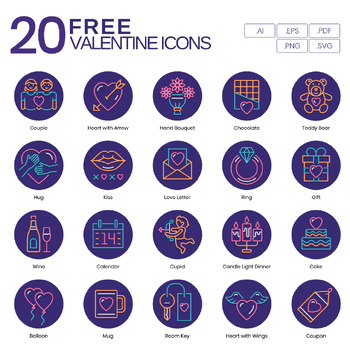 Preview of 20 Free Valentine’s Day Vector Icons