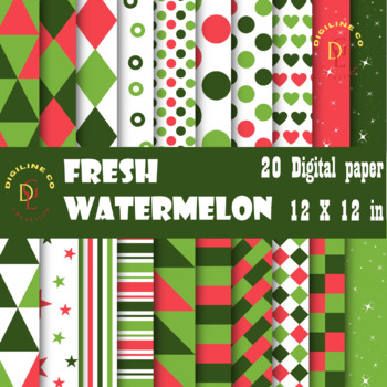 Preview of 20 Fresh Watermelon Digital paper, Commercial use, Watercolor summer clipart