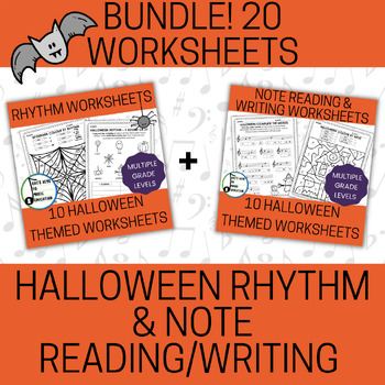 Preview of 20 Halloween Music Worksheets - Multiple Grade Level Bundle