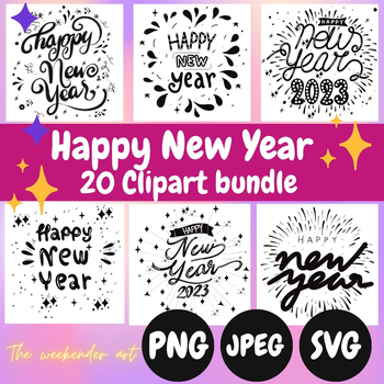 Preview of 20 Happy New Year hand lettered clipart bundle - SVG, PNG and JPEG files